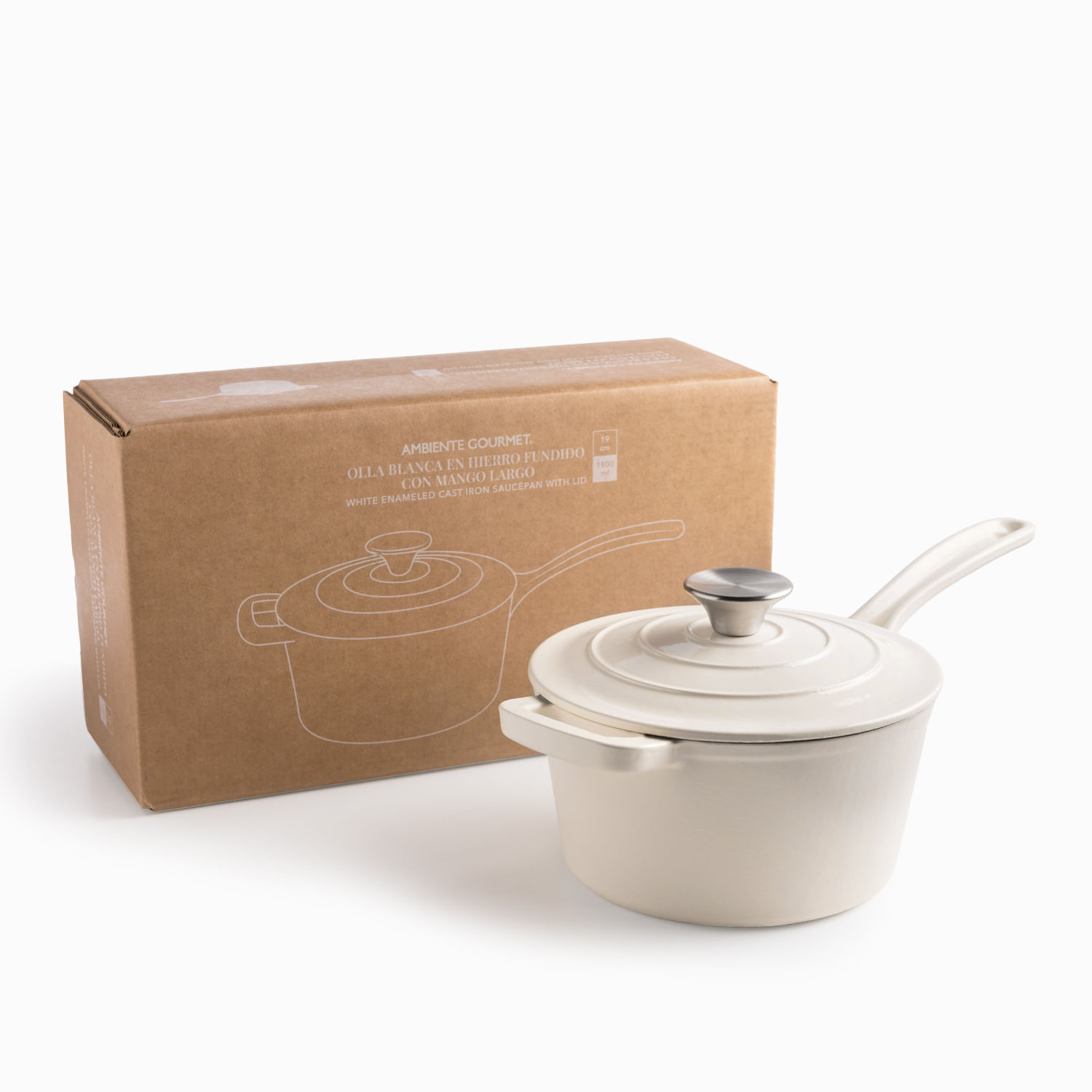 Olla blanca en hierro fundido con mango largo 19cm img #4