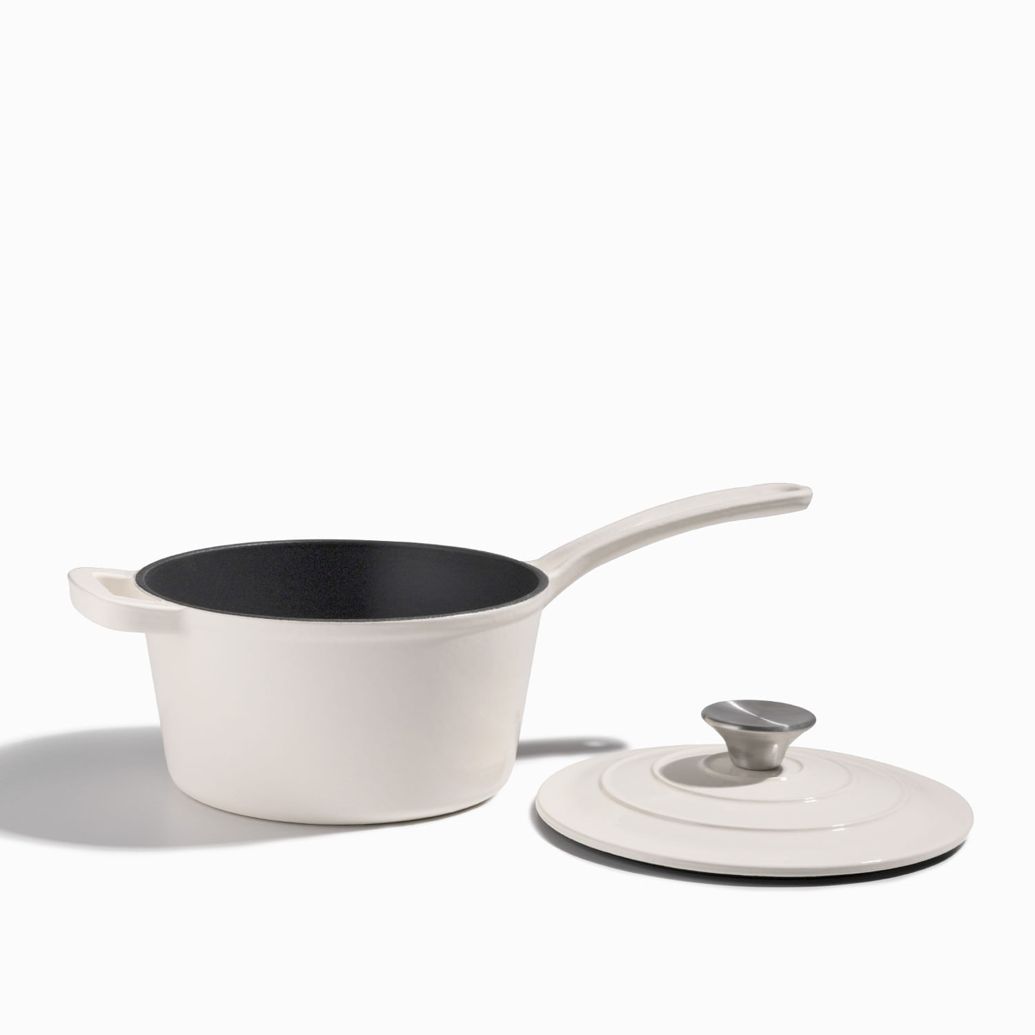 Olla blanca en hierro fundido con mango largo 19cm img #8