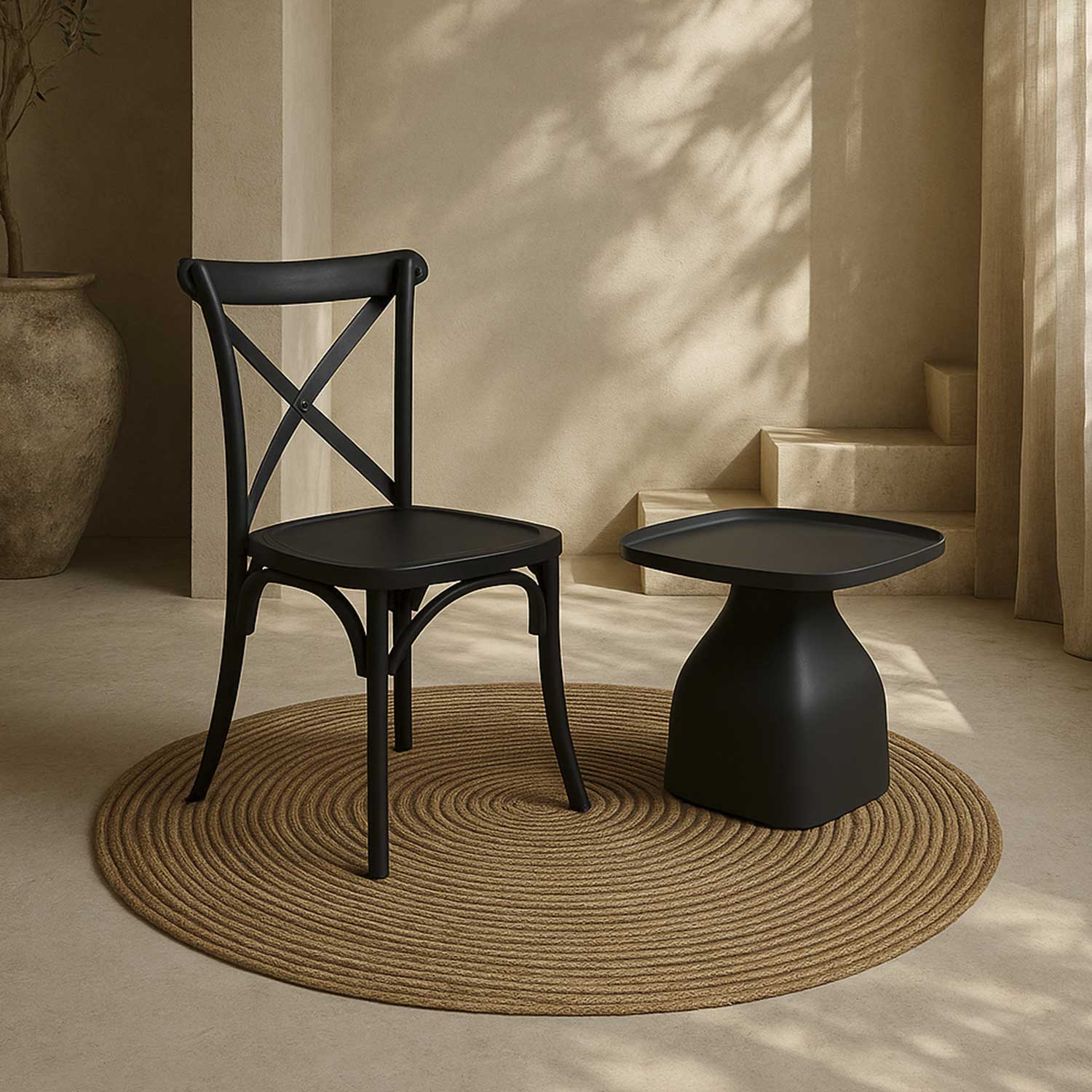 Silla X negra en plástico apilable img #4