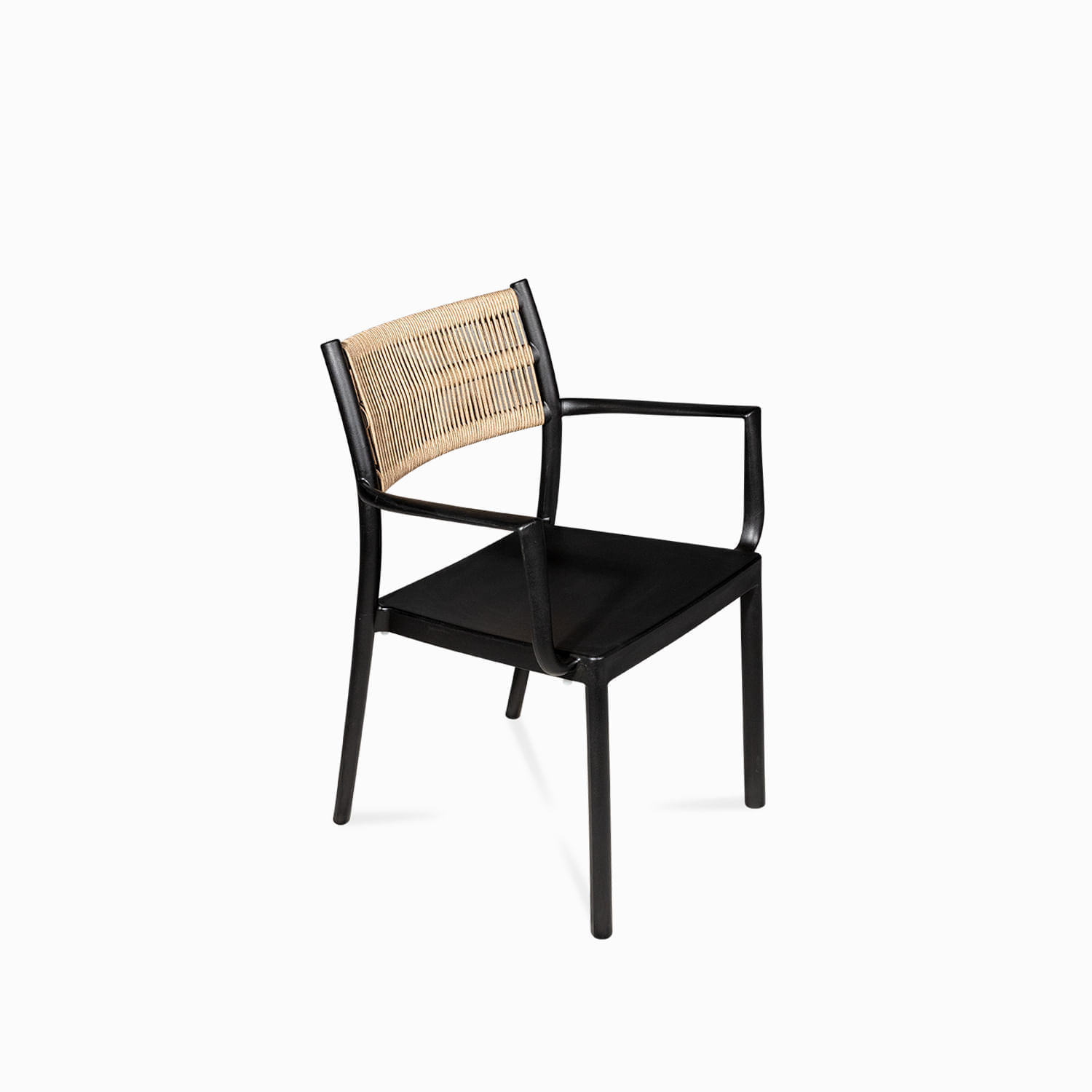 Silla brazos negra con espaldar cuerdas café img #2