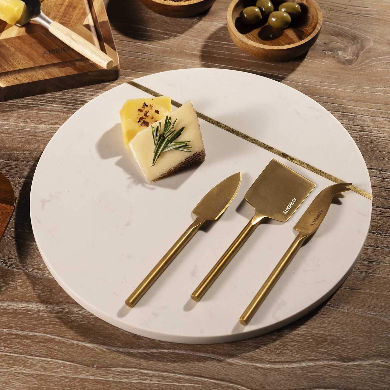Tabla redonda y cuchillos para queso set x4 img #2