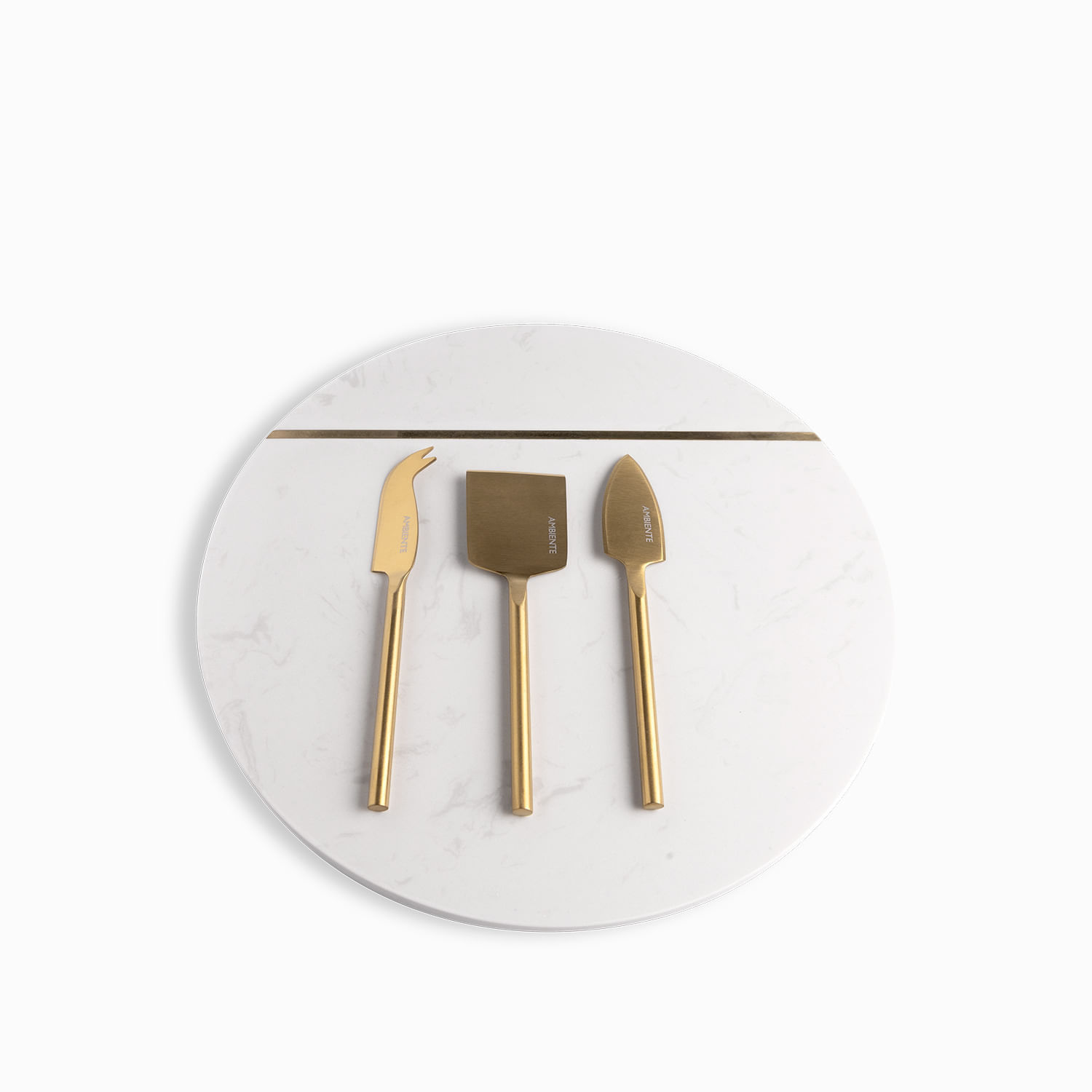 Tabla redonda y cuchillos para queso set x4 img #1