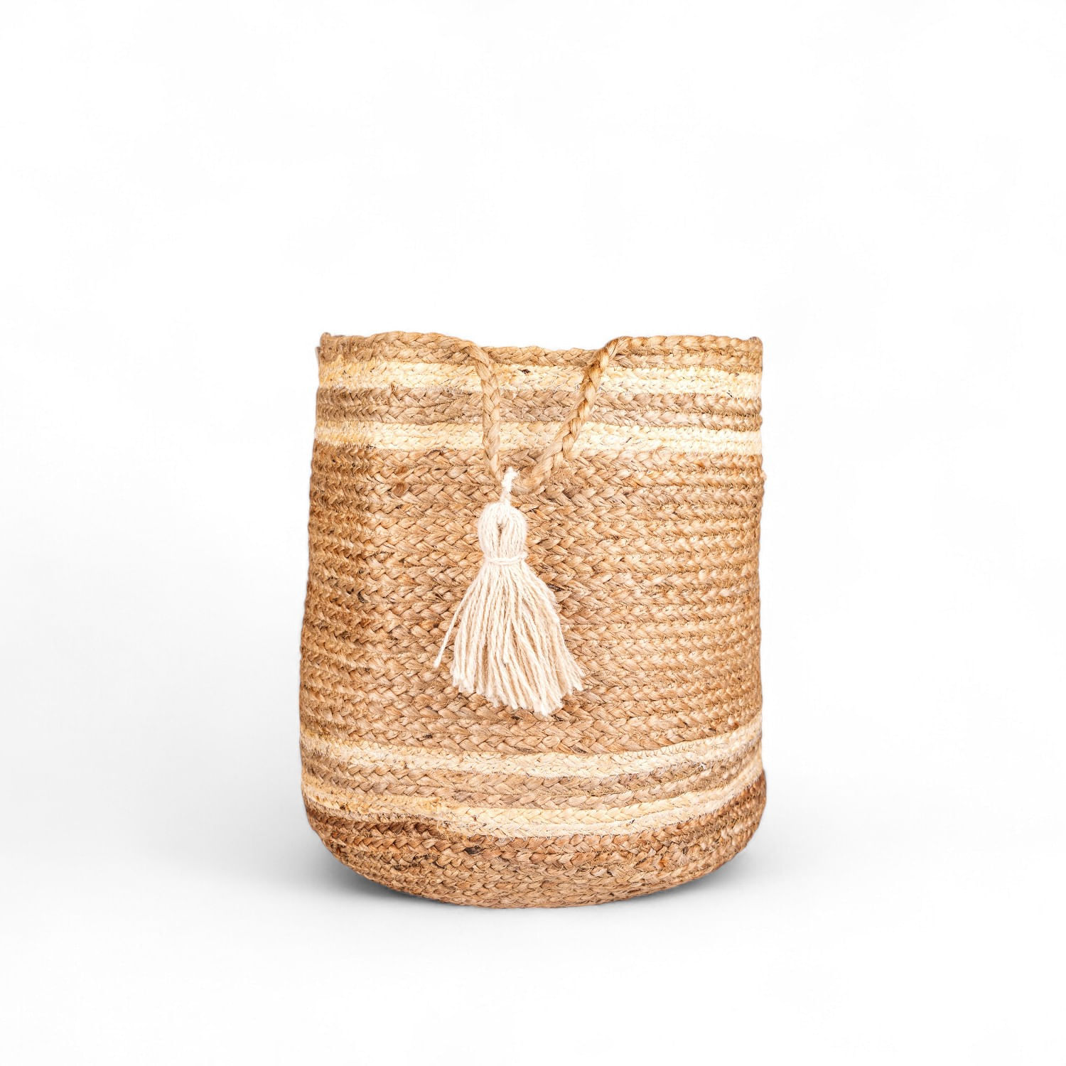 Canasto yute líneas blancas 40cm img #1