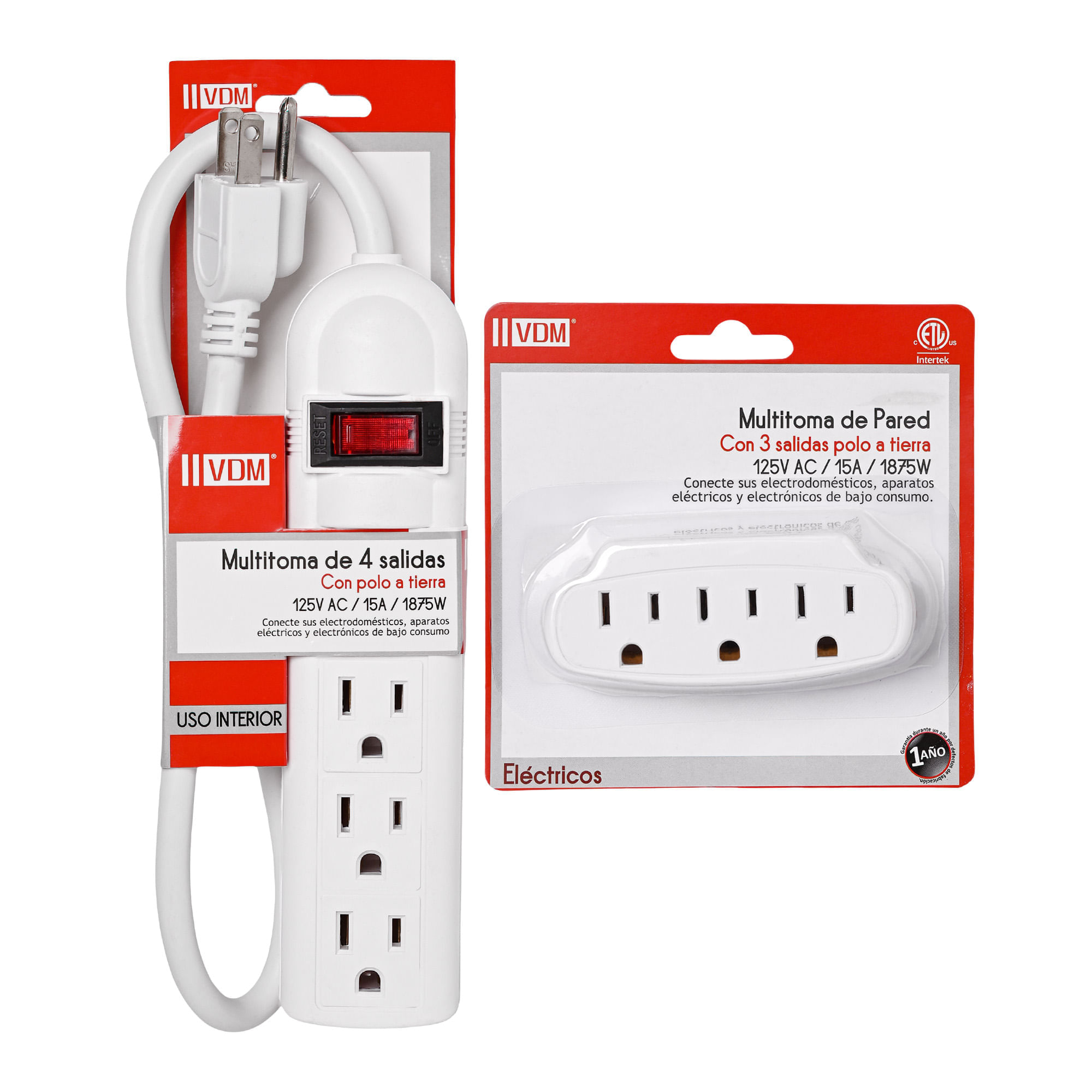 Kit Multitoma 4 Salidas + Multitoma de Pared 3 Salidas Polo a Tierra Blanco img #1