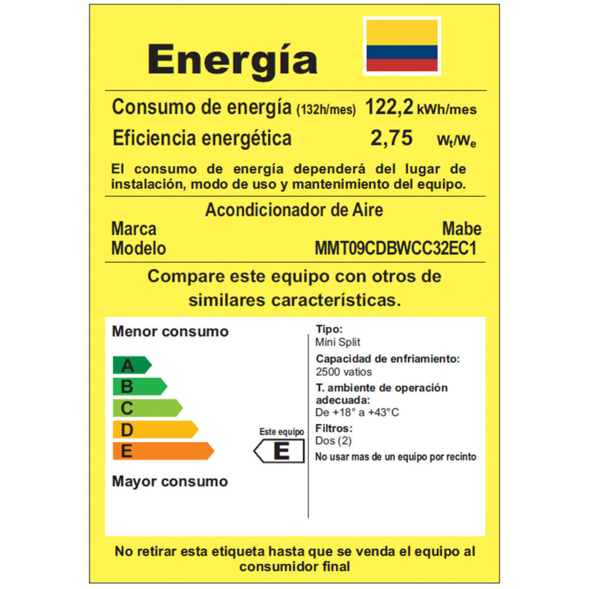 Aire Acondicionado Mabe 9000 BTU Tipo Split 220V MMT09CDBWCC32EC1 Blanco img #8