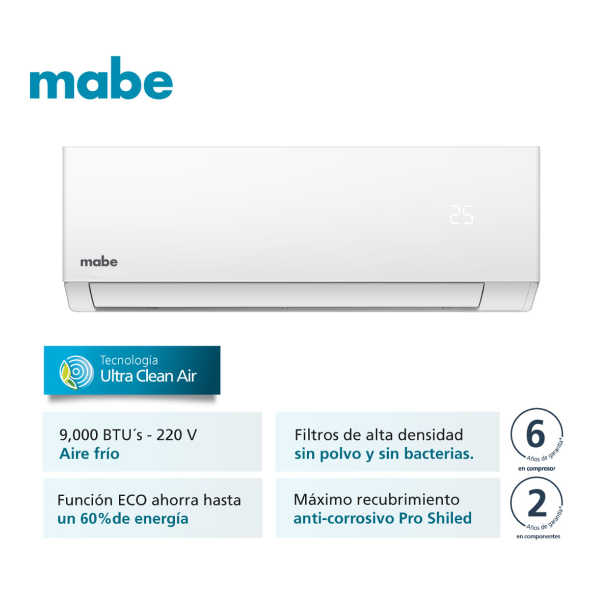 Aire Acondicionado Mabe 9000 BTU Tipo Split 220V MMT09CDBWCC32EC1 Blanco img #2