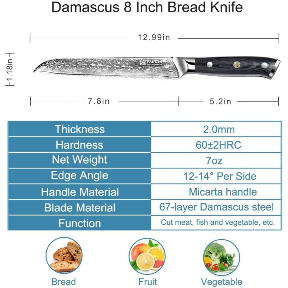 Cuchillo Para Pan De Acero Inoxidable Dentado Paudin De 21Cm