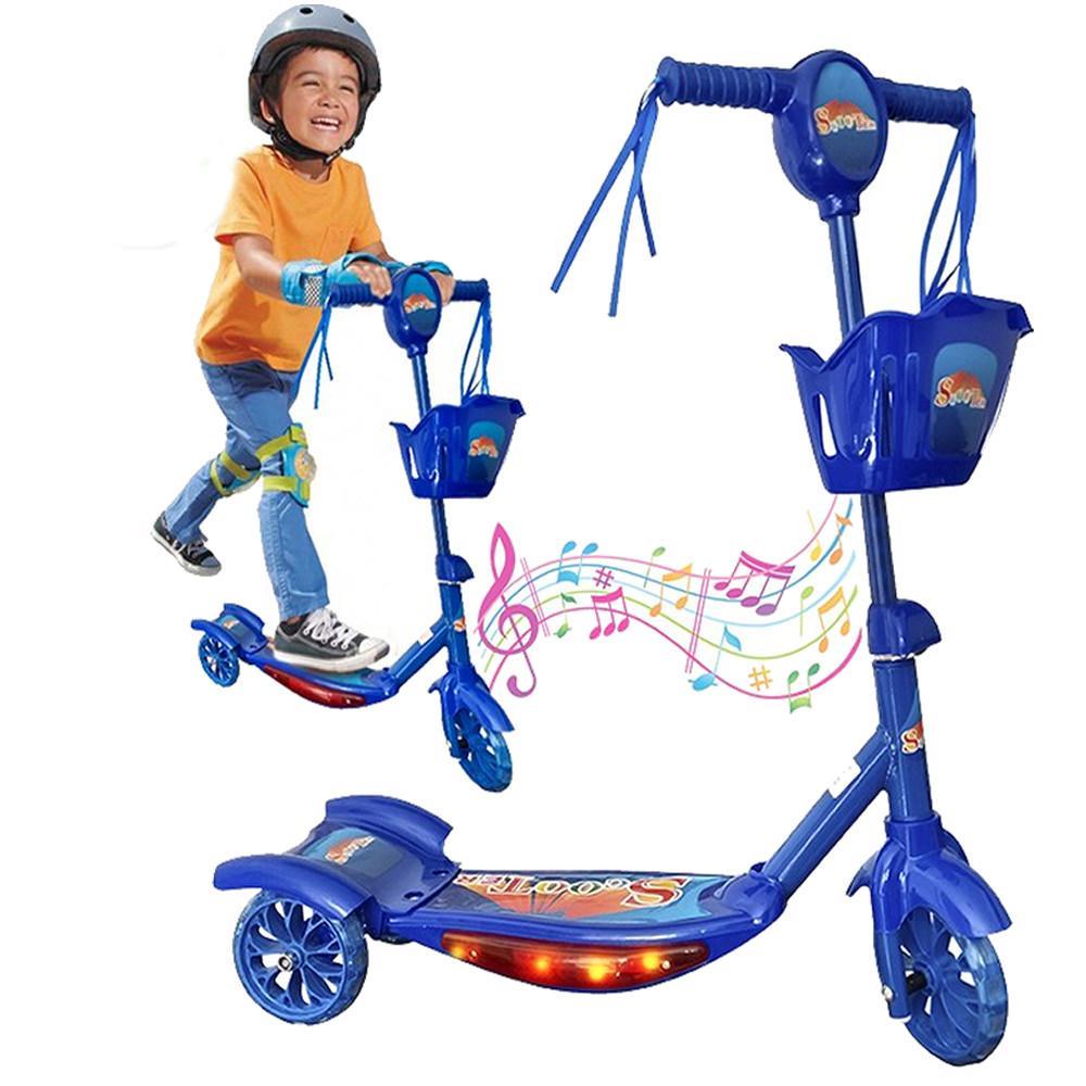 Patineta Scooter Canasta Monopatín con Luces y Sonidos Niños Azul