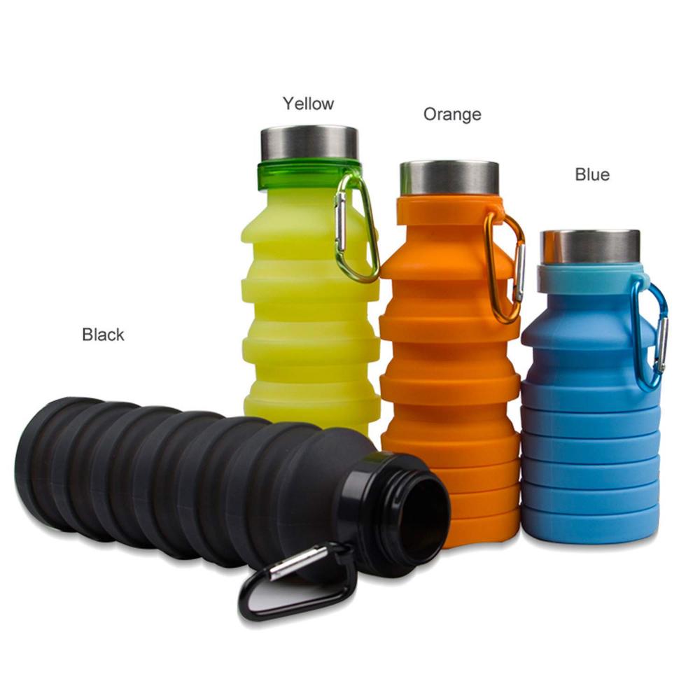 SPECIAL MADE Botellas de agua plegables con válvula a prueba de fugas,  reutilizable, sin BPA, de silicona, plegable, botella de agua para viajes