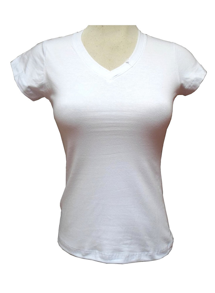 Camiseta Básica Dama cuello V manga corta Blanca Talla M M Blanco