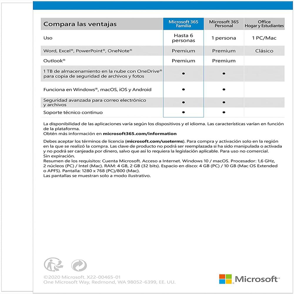 Microsoft Office 365 Familia 6 Usuarios 12 Meses + 3 | Éxito 