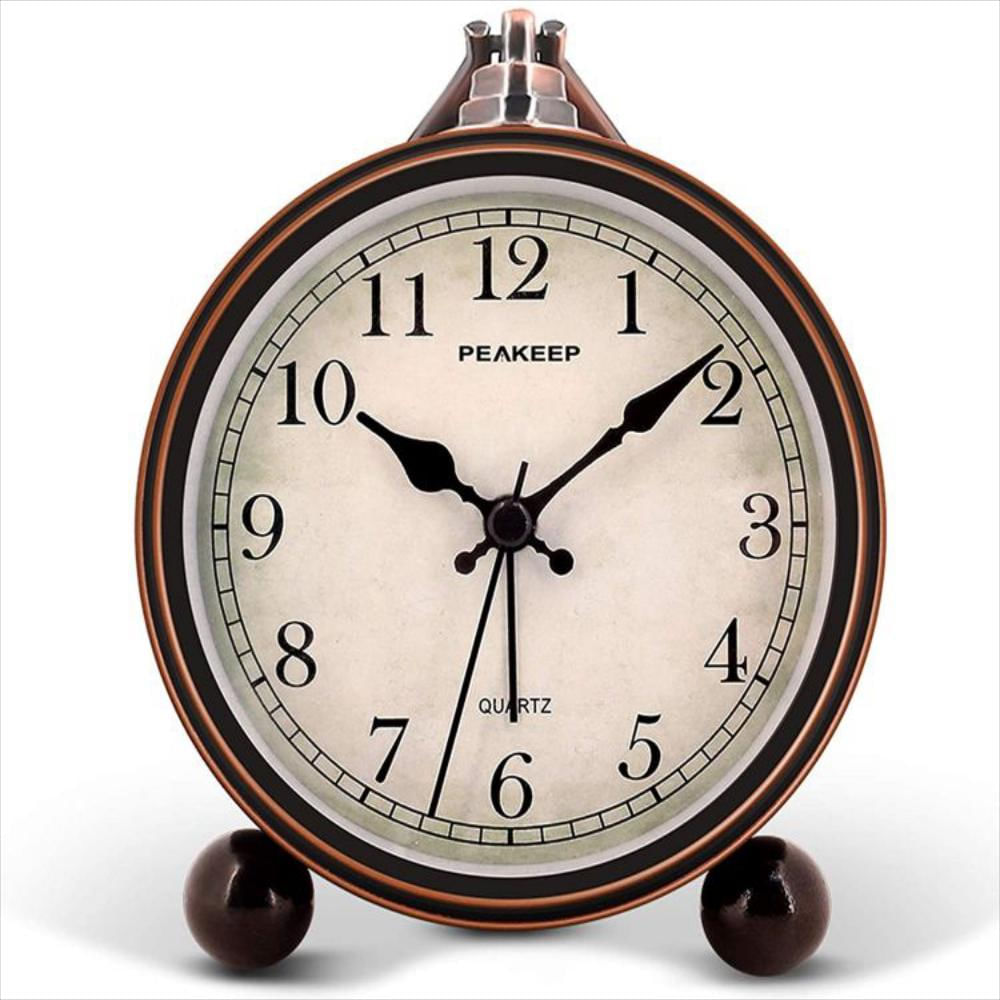 Reloj despertador analógico de triángulo pequeño, analógico, doble campana,  con retroiluminación y alarma fuerte, funciona con pilas, reloj