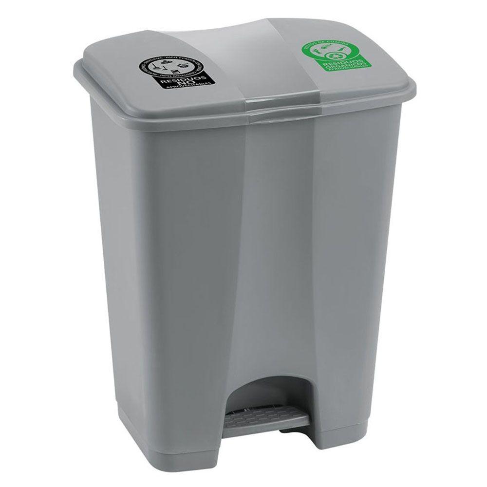 ML-Design Cubo de Basura Doble con Pedal, Clasificador de Residuos 2x30L  Plateado 60L, Papelera Separadora