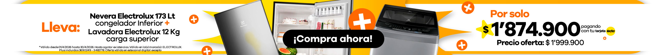 Combo Nevera Congelador Inferior 173 Lt + LAVADORA Carga Superior 12 kg Electrolux